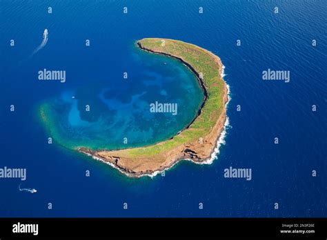 Aerial View of Molokini Crater and islet, famous snorkeling location ...