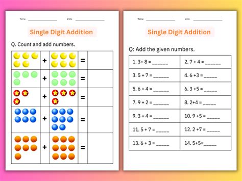 Printable Single Digit Addition 1 To 10 Number Math Worksheets For