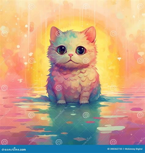 Pastel Colored Rainbow Kitten In Cute Abstract Digital Illustration