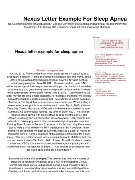 Fillable Online Nexus Letter Example For Sleep Apnea Fax Email Print Pdffiller