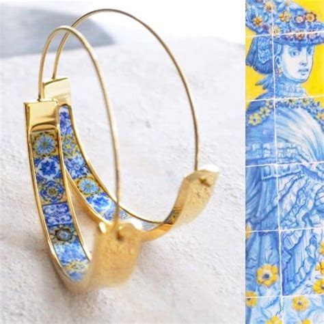 Hoops Earrings Atrio Tile Flat Bottom Portugal Stainless Steel Azulejo