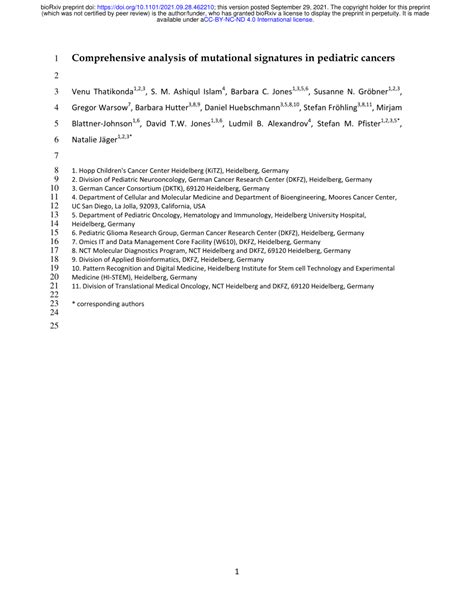 Pdf Comprehensive Analysis Of Mutational Signatures In Pediatric Cancers