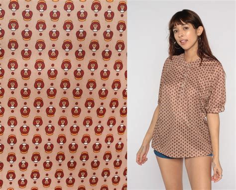 70s Hippie Shirt Op Art Disco Top Psychedelic Print Blouse Etsy