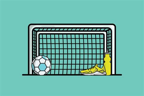 Goal Net, Soccer Ball, Shoe, Mineral Water Bottle vector.