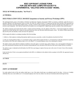 Fillable Online IEEE COPYRIGHT LICENSE FORM FOR USE WITH IEEE Fax