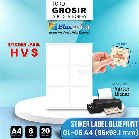 Jual Kertas Stiker Label HVS Doff A4 BLUEPRINT Uk 96 X 93 1 Mm 20