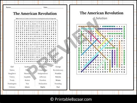 The American Revolution Word Search Puzzle Worksheet Activity