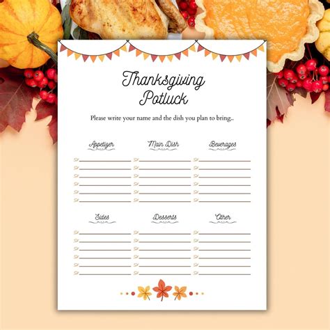 Thanksgiving Potluck Sign up Sheet, Potluck Sign up Sheet, Thanksgiving Potluck, Potluck Party ...