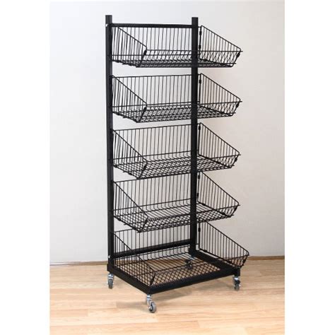 5 TIER WIRE BASKET STAND ON CASTORS MaxShelf