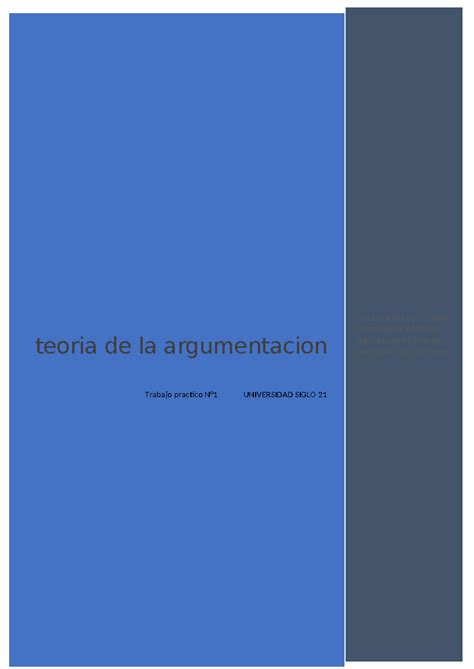 Tp 1 Teoria De La Ar Teoria De La Argumentacion Trabajo Practico N1