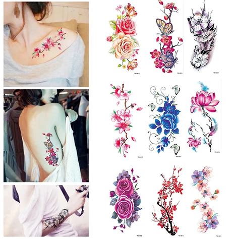 6pcs Flower Arm Temporary Tattoo Sticker For Women Body Art Diy Henna