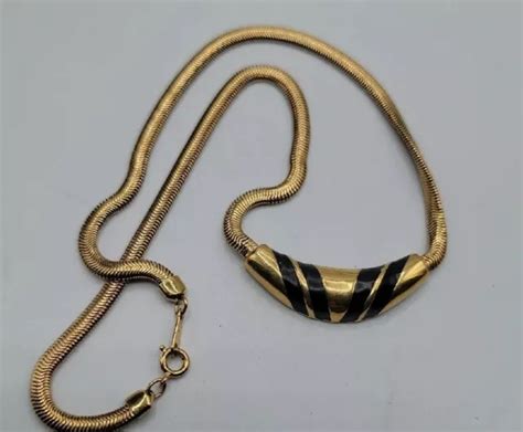 Vintage Avon Modernist Retro Necklace Gold Tone Black Enamel Choker