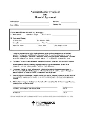 Fillable Online Oregon Providence Authorization For Treatment And