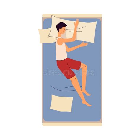 Dormir Sur Le Lit Jeune Homme Dessin Animé Personnage Plat Vecteur