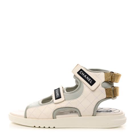 Chanel Goatskin Fabric Gladiator Sandals 415 White Light Grey Navy