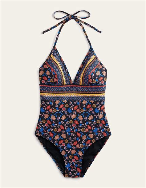 Boden String Plunge Swimsuit Black In Blue Lyst