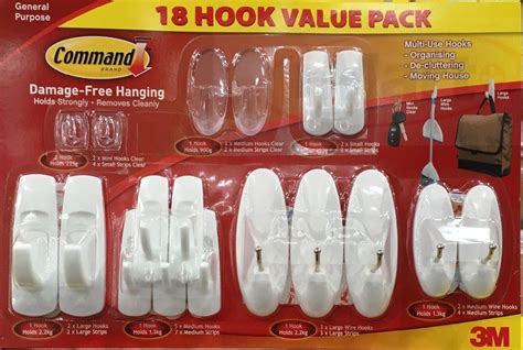 3m Command Hooks 18pc Utility Adhesive Removable Plastic Wall Hooks Picture New Ebay