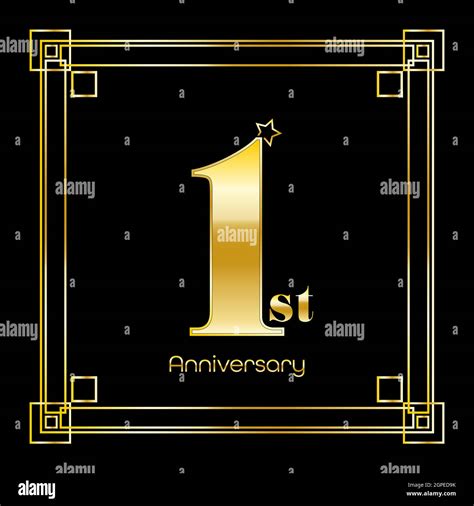 Number One Logo Design With Square Ornament Anniversary Concept Stock