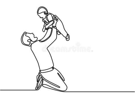 Un Disegno Continuo Di Linea Del Padre Che Gioca Con Il Figlio Felice