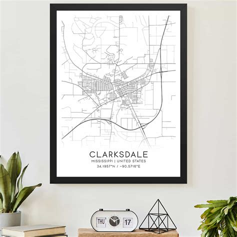 Clarksdale Mississippi Map Poster Modern Home Decor Wall Art Print Custom Maps And Posters