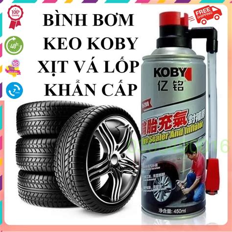 Bình chai bơm keo tự vá vỏ lốp bánh xe máy ô tô Koby 450ml khẩn cấp có