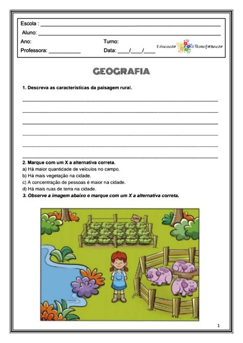 Geografia Zona Rural Atividade De Geografia Para O Ano Do Ensino