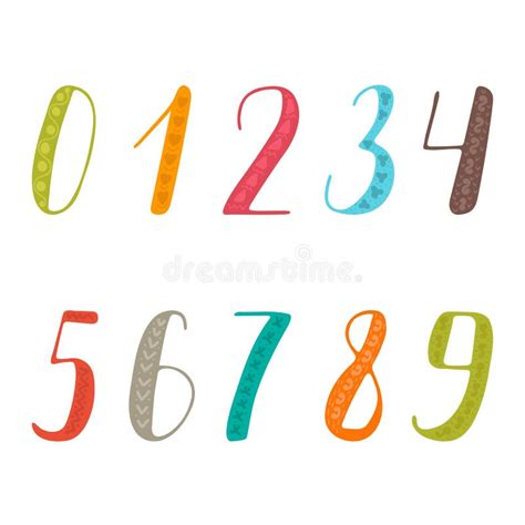 Hand Drawn Numbers Set Collection Of Colorful Numbers Stock Vector