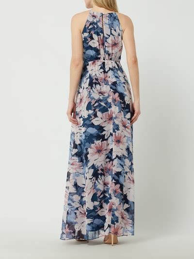 Jake S Cocktail Abendkleid Aus Chiffon Mit Floralem Muster Marine