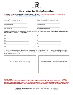 Fillable Online Attorney Virtual Court Hearing Request Form Fax Email