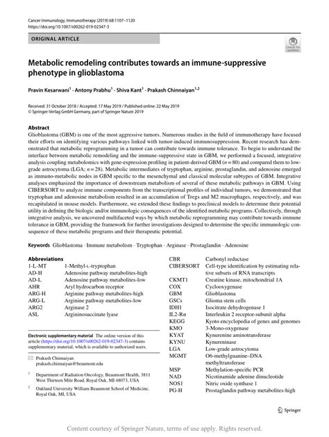 Metabolic Remodeling Contributes Towards An Immune Suppressive