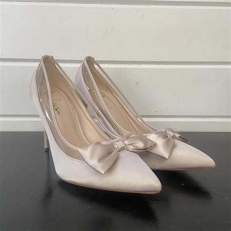 Lulu’s 3 inch satin heels Ivory/light beige pointed... - Depop