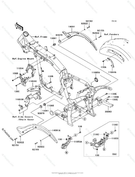 Kawasaki Motorcycle 2008 OEM Parts Diagram For Frame Fittings