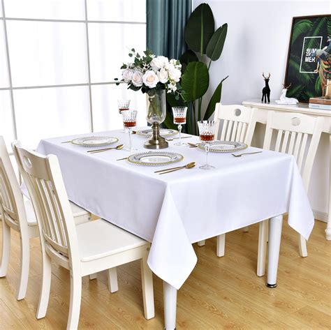 Kaipho White Rectangle Tablecloth Waterproof Stain Resistant Wrinkle Free Table Cloth 210gsm