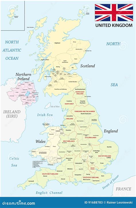 Carte Administrative Et Politique Du Royaume Uni Avec Le Drapeau
