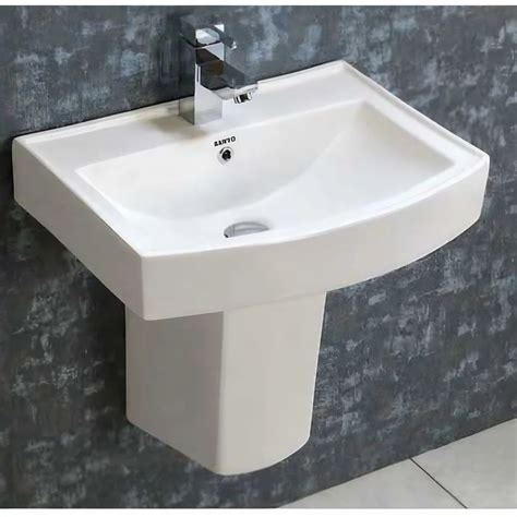 Sanyo White Zara Half Pesdestal Wash Basin For Home Hotel Dimension