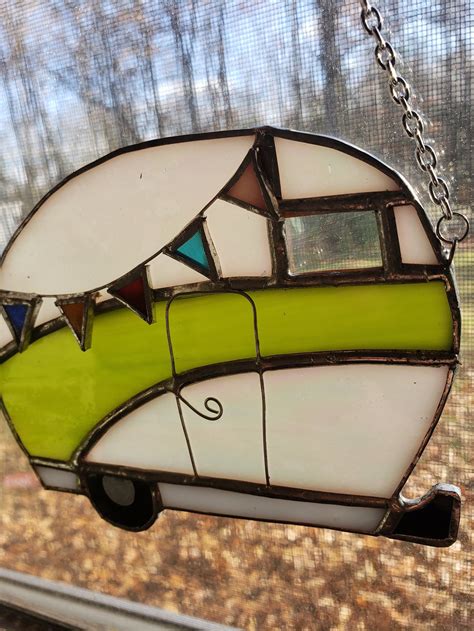 Unique Stained Glass Vintage Camper Ornament Decorative Glass Etsy