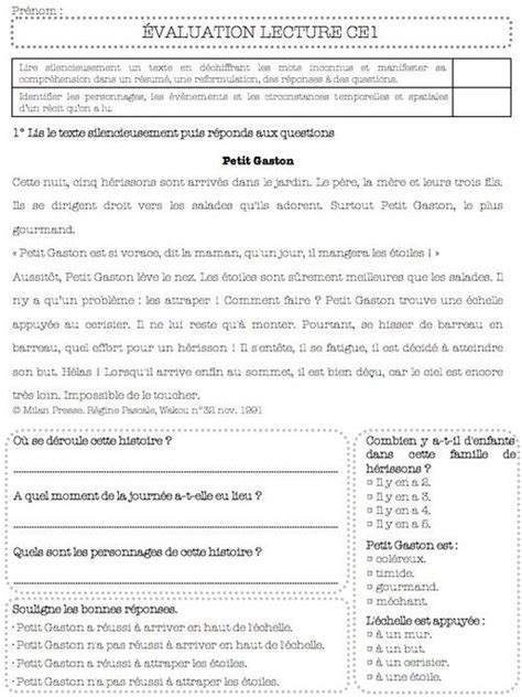 Lecture Compr Hension Ce Texte Et Questions Pdf Exemple De Texte