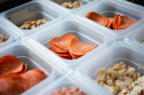 Ingredient Station Of Pizza Toppings Stock Image Image Of Parlor