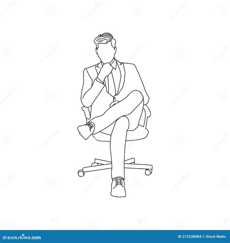 Line Drawing of a Man Sitting on Chair and Thinking Stock Vector ...