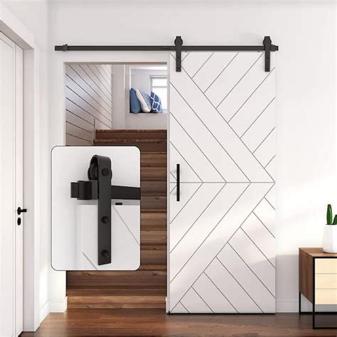 Winsoon Ft In Black J Shape Sliding Barn Door Track And