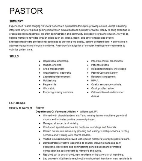 Pastor Resume Example