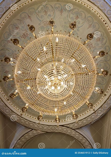 Grand Gold Crystal the Ballroom Chandelier Hanging from Hotel Ceiling ...