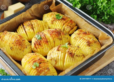 Hasselback Potatoes Typical Swedish Cuisine Stock Image Image Of