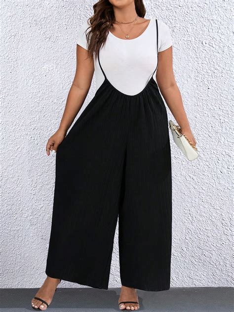 Shein Lune Plus Solid Wide Leg Suspender Jumpsuit Without Tee Shein Usa