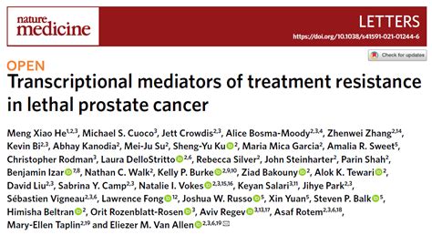 Nat Med：转移性去势抵抗性前列腺癌治疗耐药性的相关研究 Medscicn