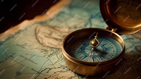 Premium Photo Old Antique Compass On A Paper Map Blue Gold Background Wallpaper Goals