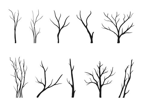 Premium Vector Set Of Naked Trees Silhouettes Hand Drawn Dead Tree