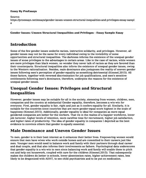 📗 Gender Issues Unseen Structural Inequalities And Privileges Essay