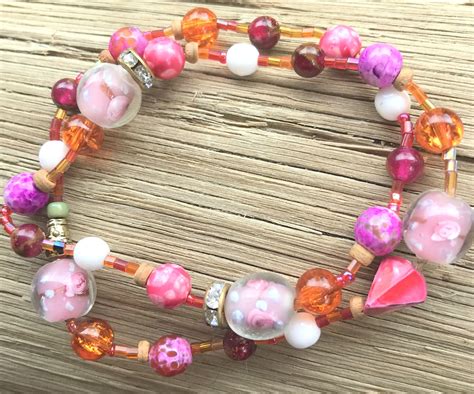 Pink Rose Bracelet By Cynwissa On Etsy Rose Bracelet Beaded Bracelets Handmade Jewelry