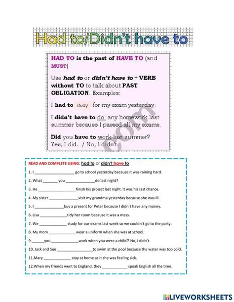 Obligation Worksheet For ESL Students